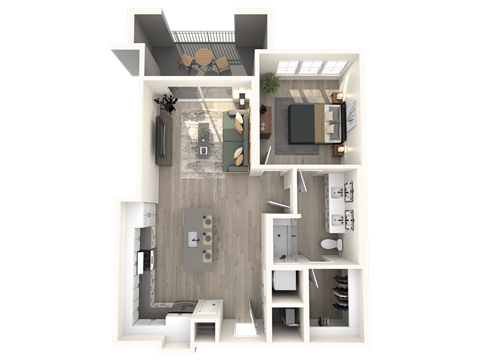 Floor plan for 1 bed, 1 bath, 760 sqft
